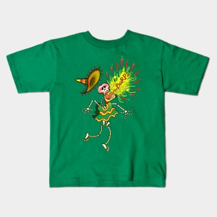 Mexican skeleton burping after eating hot peppers Kids T-Shirt